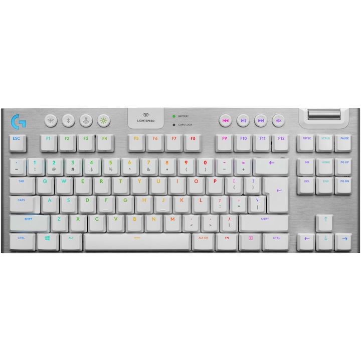 Клавиатура Gaming Logitech G915 TKL, Механична, Ultraslim, Lightspeed Wireless, Lightsync RGB подсветка, Бял