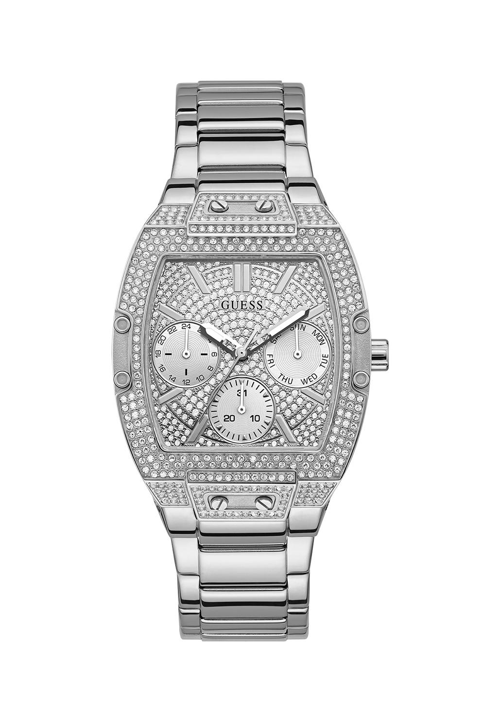 Guess, Ceas quartz decorat cu cristale, Argintiu