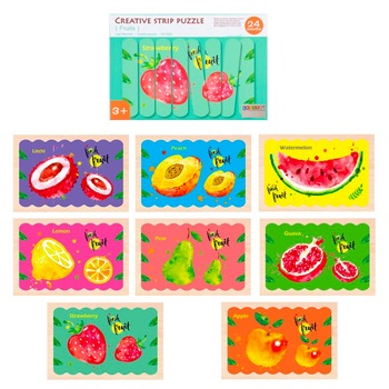 Puzzle cu piese betisoare din lemn, Creative Puzzle Stripes, Fructe - Krista® Puzzle cu piese betisoare din lemn, Creative Puzzle Stripes, Fructe - Krista®
