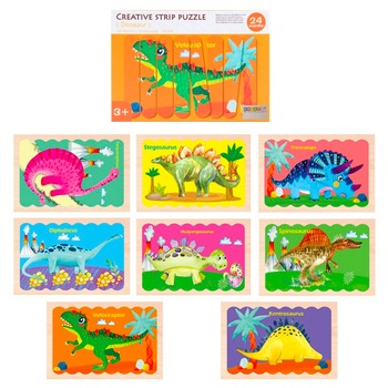 Puzzle cu piese betisoare din lemn, Creative Puzzle Stripes, Dinozauri - Krista® Puzzle cu piese betisoare din lemn, Creative Puzzle Stripes, Dinozauri - Krista®