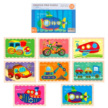 Puzzle cu piese betisoare din lemn, Creative Puzzle Stripes, Vehicule - Krista® Puzzle cu piese betisoare din lemn, Creative Puzzle Stripes, Vehicule - Krista®