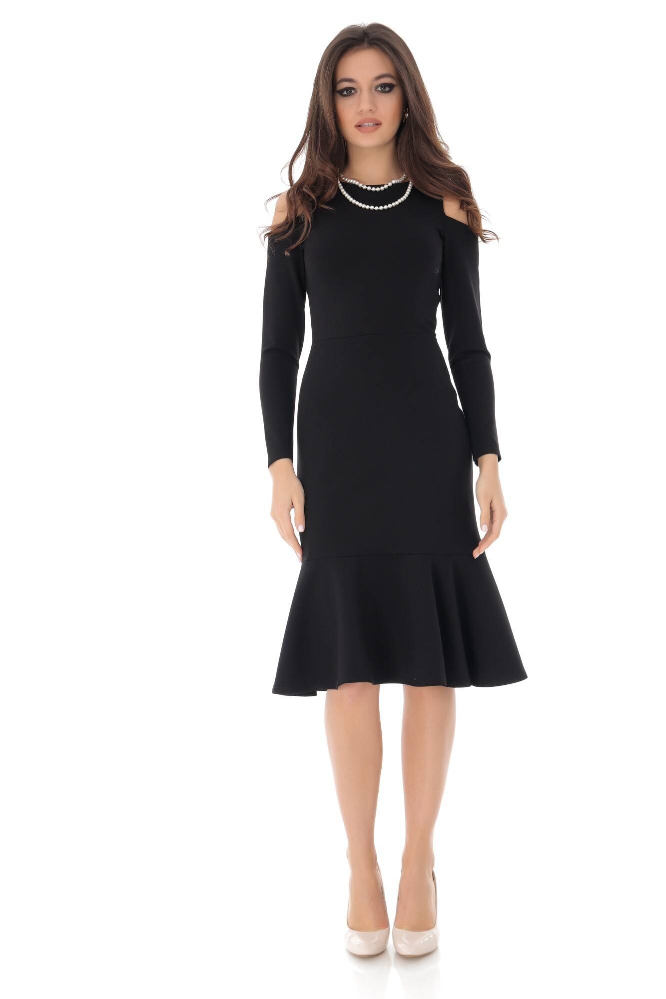 Rochie eleganta, cu volane, ROH - DR4066, Negru