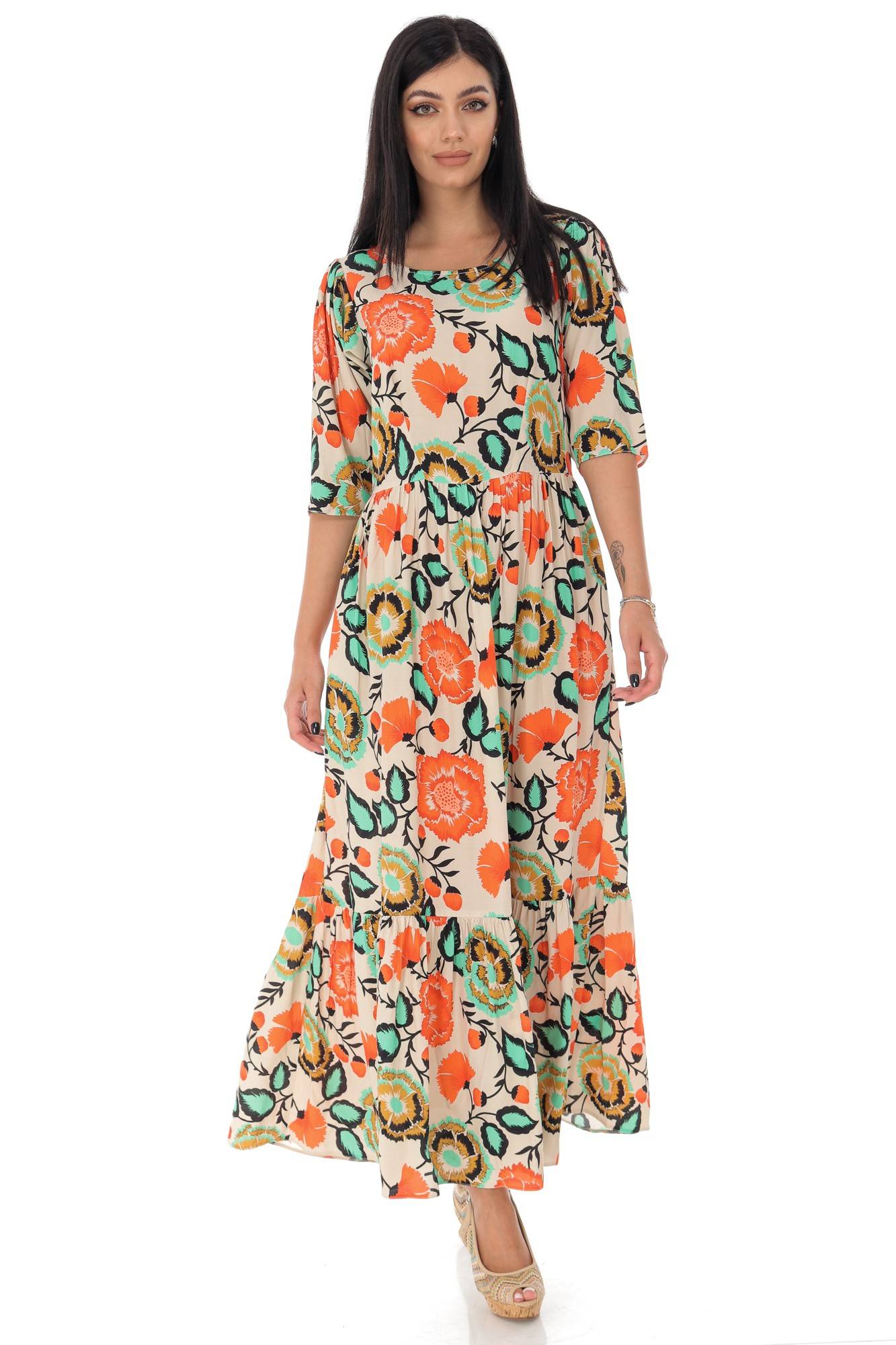 Rochie midi, cu maneci bufante - DR4161, Portocaliu