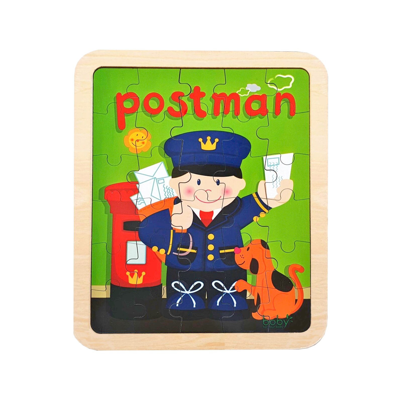 Puzzle incastru cu meserii, Postas, din lemn, Unitoys