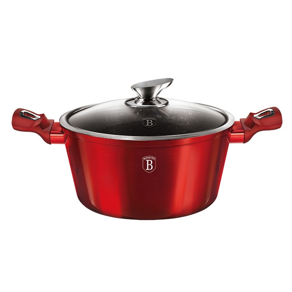 Oala cu capac Berlinger Haus Metallic Line Burgundy, aluminiu forjat, 4.1 L, D 24 cm