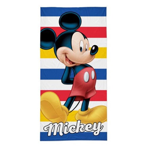 Prosop plaja, Mickey, albastru cu dungi rosii, 70x140 cm