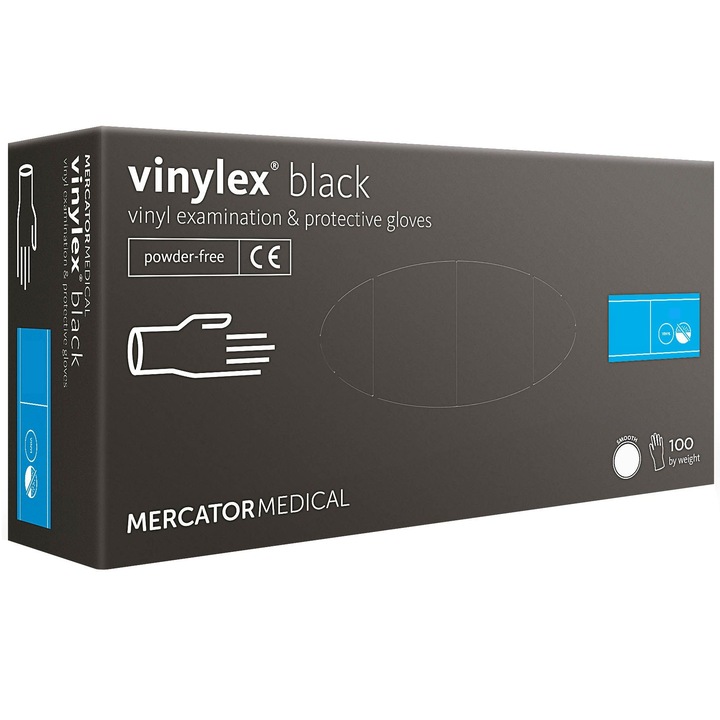 Set 100 bucati manusi vinil, Vinylex black, nepudrate, negru, marimea XL