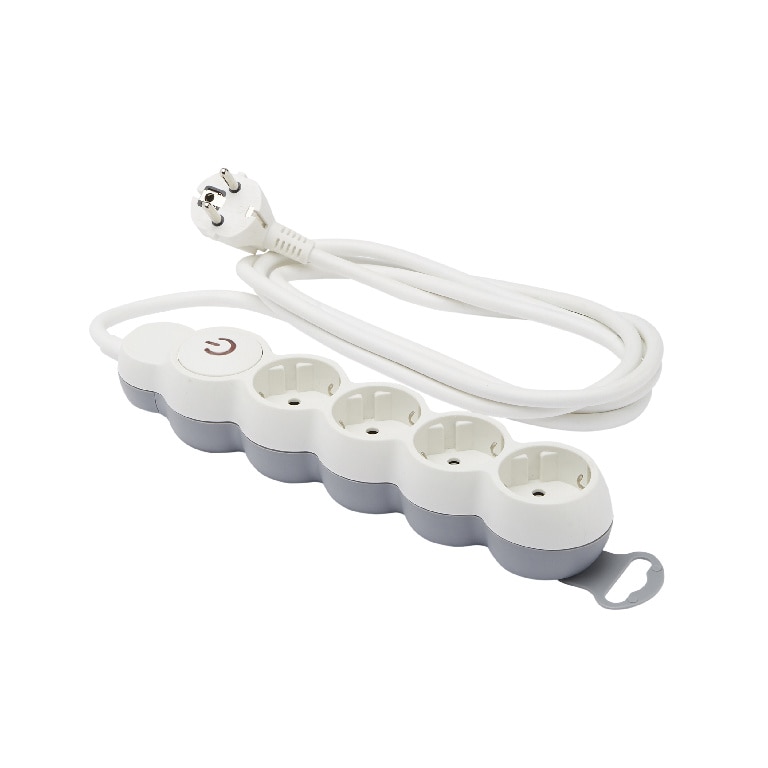 Prelungitor 4 prize, Zola®, cablu 2 m, 3680 W, buton on-off, alb/gri