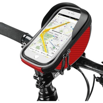 Borseta bicicleta impermeabila cu husa pentru telefon, montare pe ghidon, compatibila cu telefoane pana la 16 cm lungime, banda reflectorizanta pe ambele parti, spatiu depozitare 20x11x9 cm, Rosie Borseta bicicleta impermeabila cu husa pentru telefon, montare pe ghidon, compatibila cu telefoane pana la 16 cm lungime, banda reflectorizanta pe ambele parti, spatiu depozitare 20x11x9 cm, Rosie