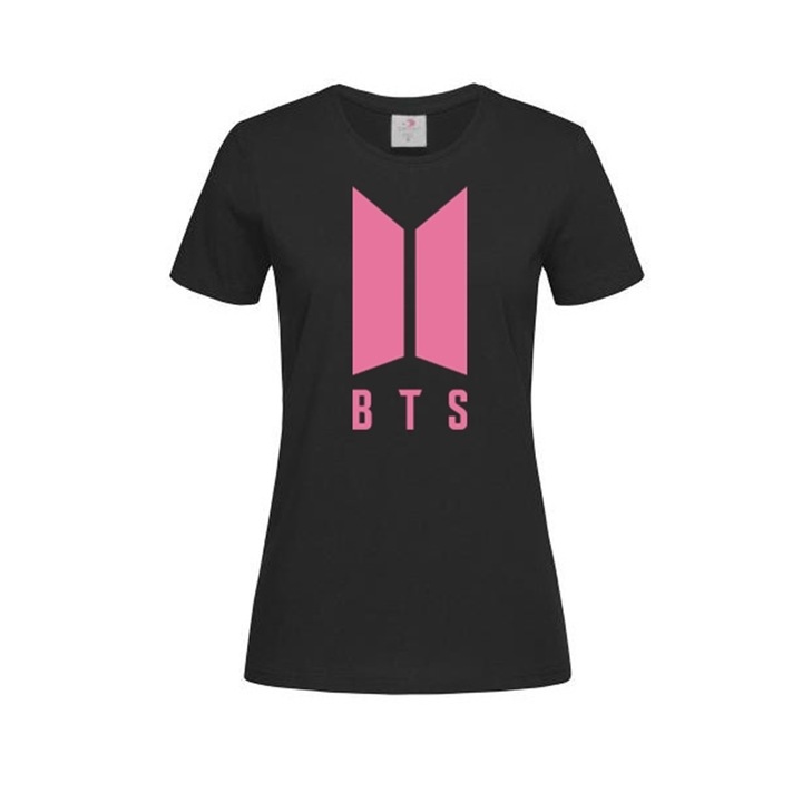 Tricou dama bts logo pink, Bumbac, Negru, XS EU