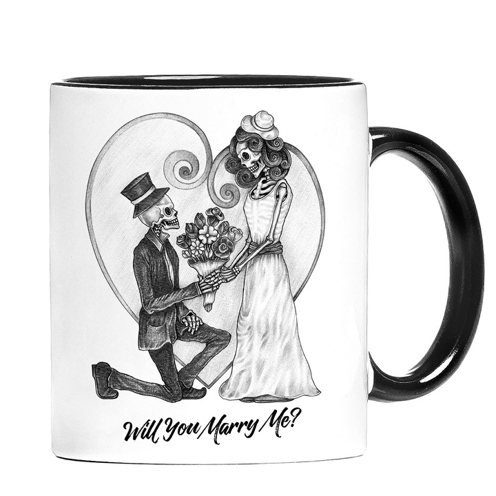 Cana personalizata Multimagination, vrei sa te casatoresti cu mine, alba cu interior si maner negru, 320 ml