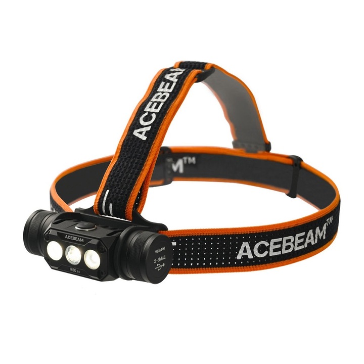 Фенер Acebeam H50, Зареждащ се, 2000 лумена, С 3 LED TIR индивидуално включване, С батерия