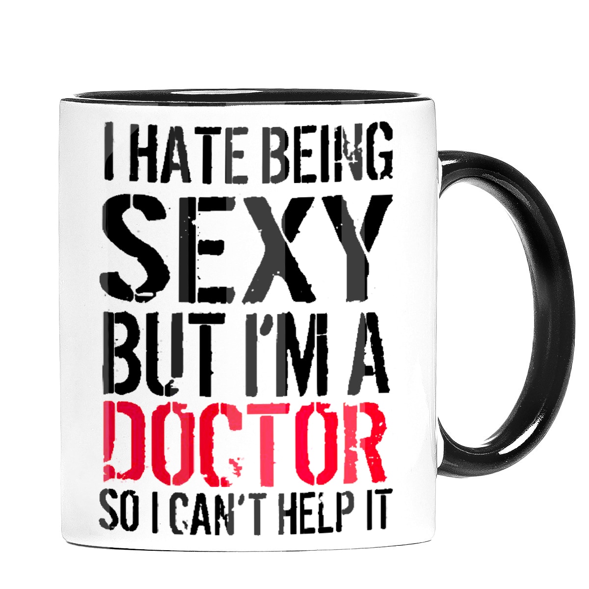 Cana personalizata Multimagination, doctor sexy, alba cu interior si maner negru, 320 ml