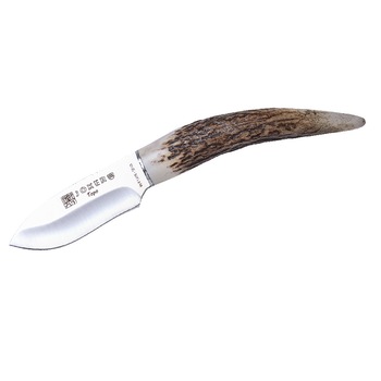 Cutit outdoor Topo Joker, lucrat manual, lama de 7.5 cm din otel inoxidabil, maner din corn de cerb, toc din piele maro cu snur pentru gat, atasabil la curea si echipamente Cutit outdoor Topo Joker, lucrat manual, lama de 7.5 cm din otel inoxidabil, maner din corn de cerb, toc din piele maro cu snur pentru gat, atasabil la curea si echipamente