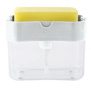 Dozator pentru detergentul de vase 2 in 1 si burete, Argintiu Dozator pentru detergentul de vase 2 in 1 si burete, Argintiu