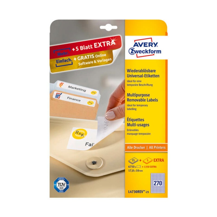 17,8*10 mm-es Avery Zweckform A4 íves etikett címke, fehér színű (25 ív/doboz)