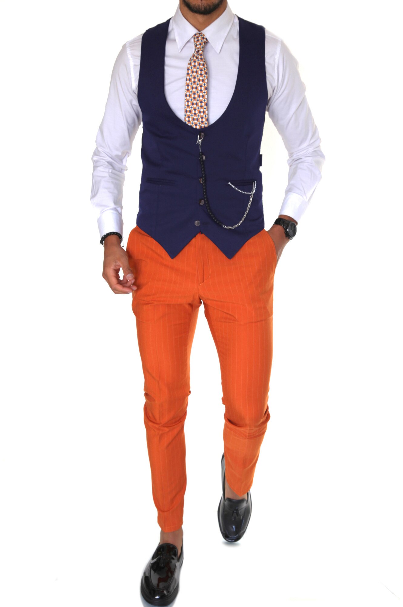 Costum pentru barbati, elegant, slim fit, vesta, pantaloni, bleumarin, B1838
