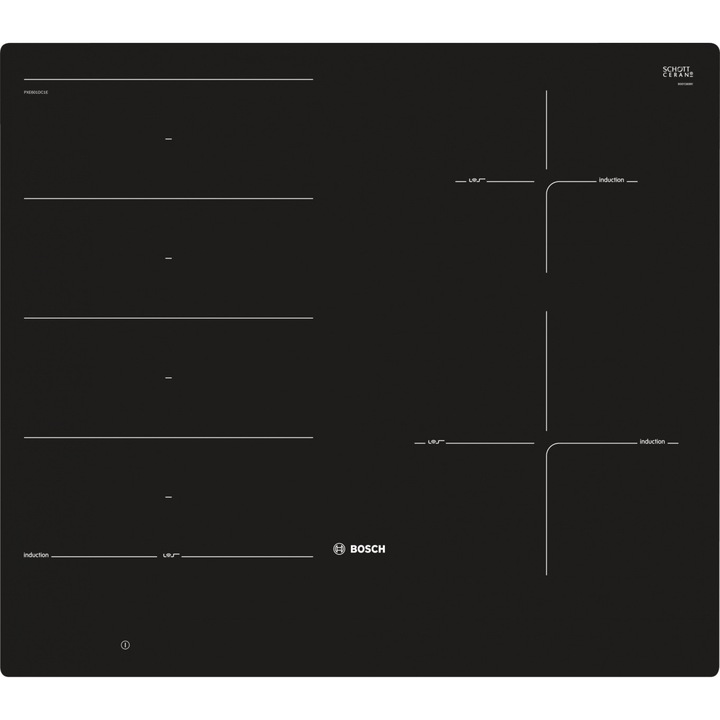 Индукционен плот за вграждане Bosch PXE601DC1E, Тъч скрийн, 4 нагревателни зони, Черен