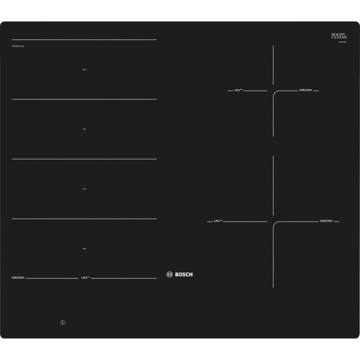 Индукционен плот за вграждане Bosch PXE601DC1E, Тъч скрийн, 4 нагревателни зони, Черен