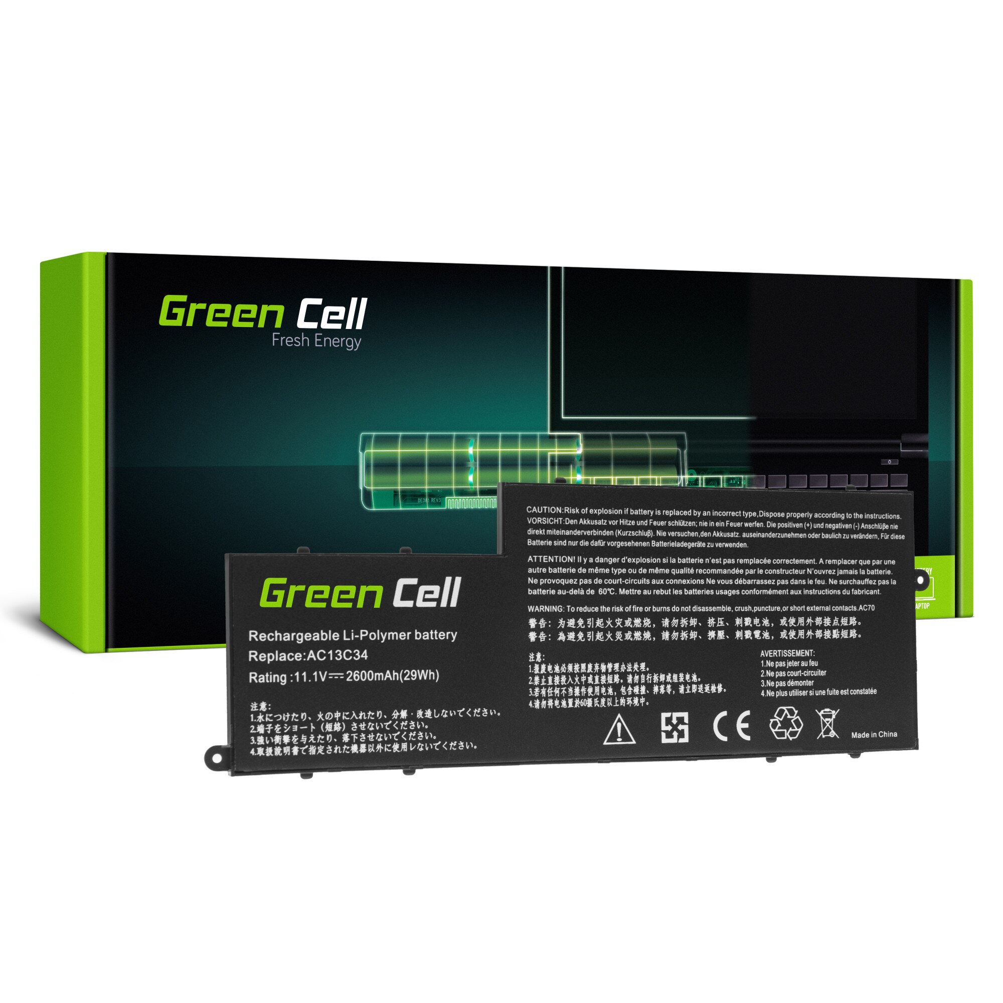 Baterie laptop AC13C34 pentru Acer Aspire E3-111 E3-112 E3-112M ES1-111 ES1-111M V5-122P V5-132P acumulator marca Green Cell