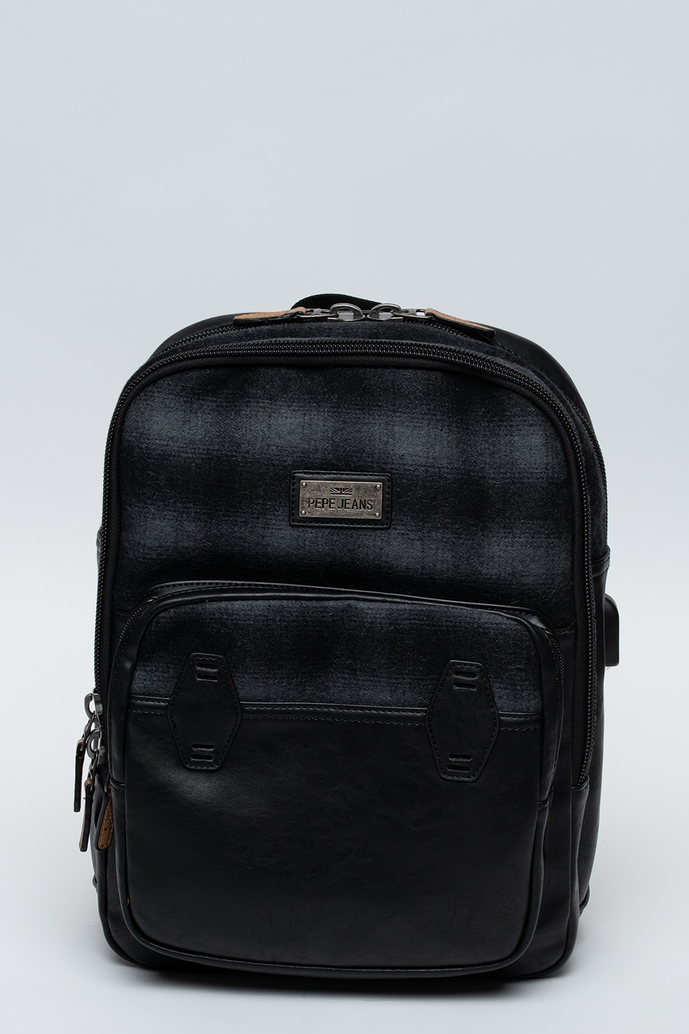 Pepe Jeans London, Rucsac in carouri pentru laptop Scotch, Negru/Gri inchis
