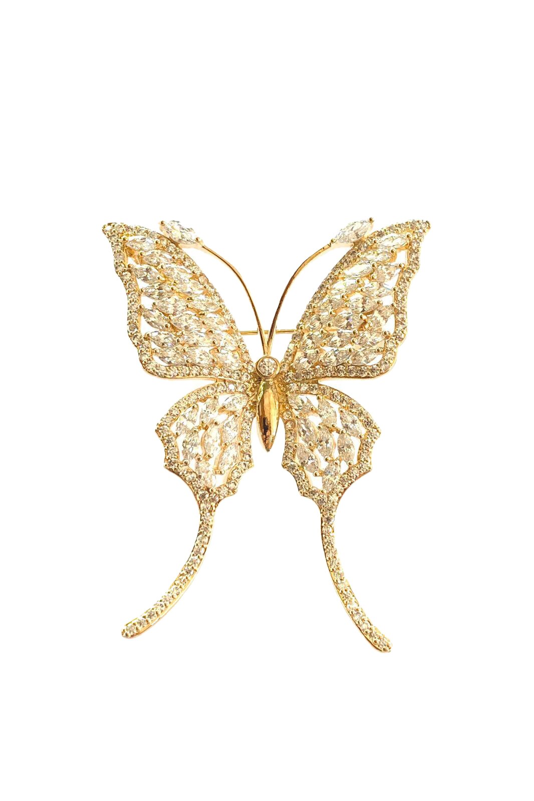 Brosa Butterfly , cristale, inox placat cu aur de 18 K, 25 g, Cutie cadou