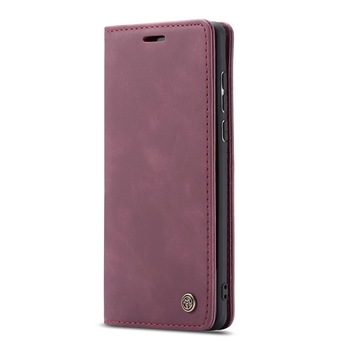 Husa Huawei P40, CaseMe, slim piele, tip portofel, stand, inchidere magnetica, textura catifelata, Visiniu