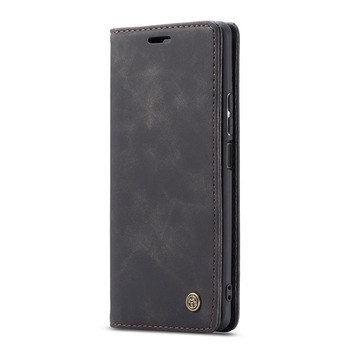Husa Huawei P40 Lite, CaseMe, slim piele, tip portofel, stand, inchidere magnetica, textura catifelata, Negru
