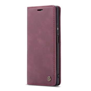 Husa Huawei P40 Lite, CaseMe, slim piele, tip portofel, stand, inchidere magnetica, textura catifelata, Visiniu