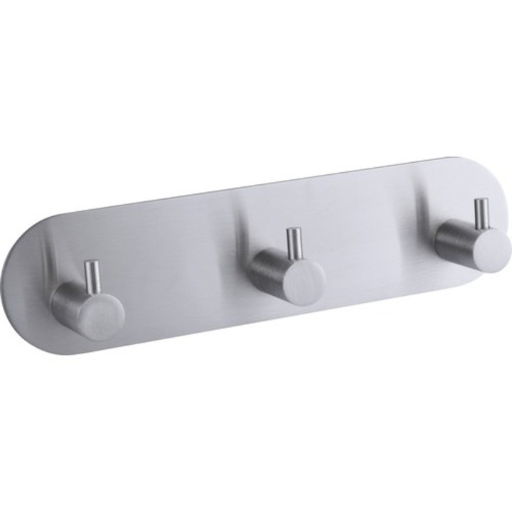 Cuier de baie cu 3 agatatori, montaj prin lipire, otel