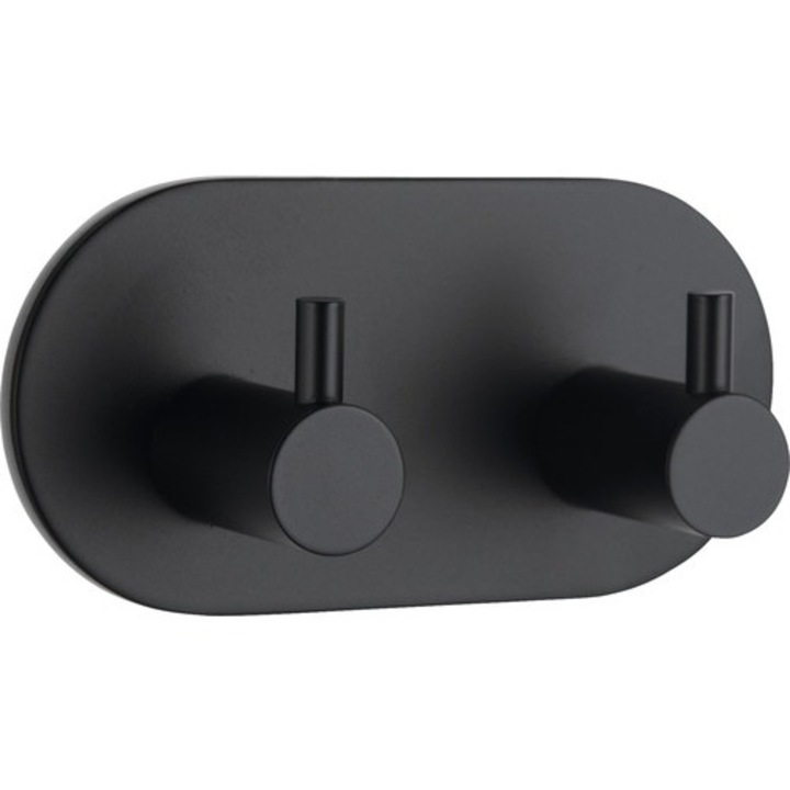 Cuier baie dublu cu lipire prin adeziv, din metal, negru mat