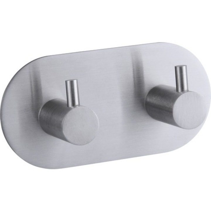 Cuier cu 2 agatatori, montaj prin lipire, inox