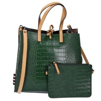 Geanta shopper de dama, Manila Grace, Felicia B035EM, Piele Ecologica, Verde, 34 x 31 x 19 cm