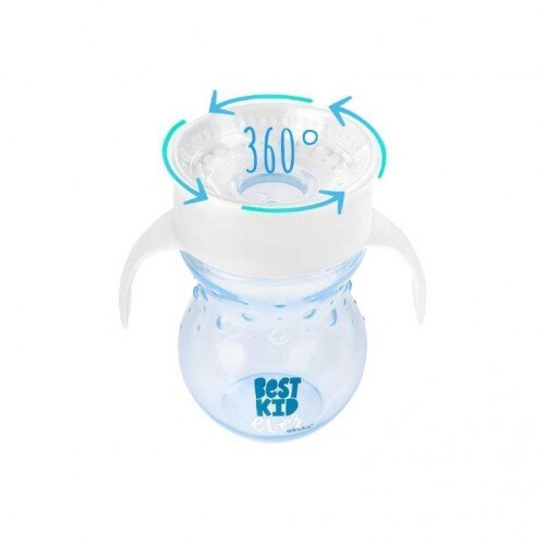 Cana 360, Best Kid, Valva Anticurgere, cu Manere si Capac, Forma Ergonomica, Fara BPA, 270 ml, Albastru