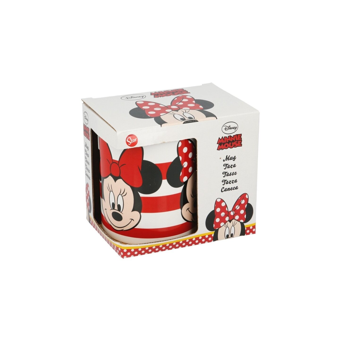 Cana ceramica, Minnie, alba cu dungi rosii, 320ml