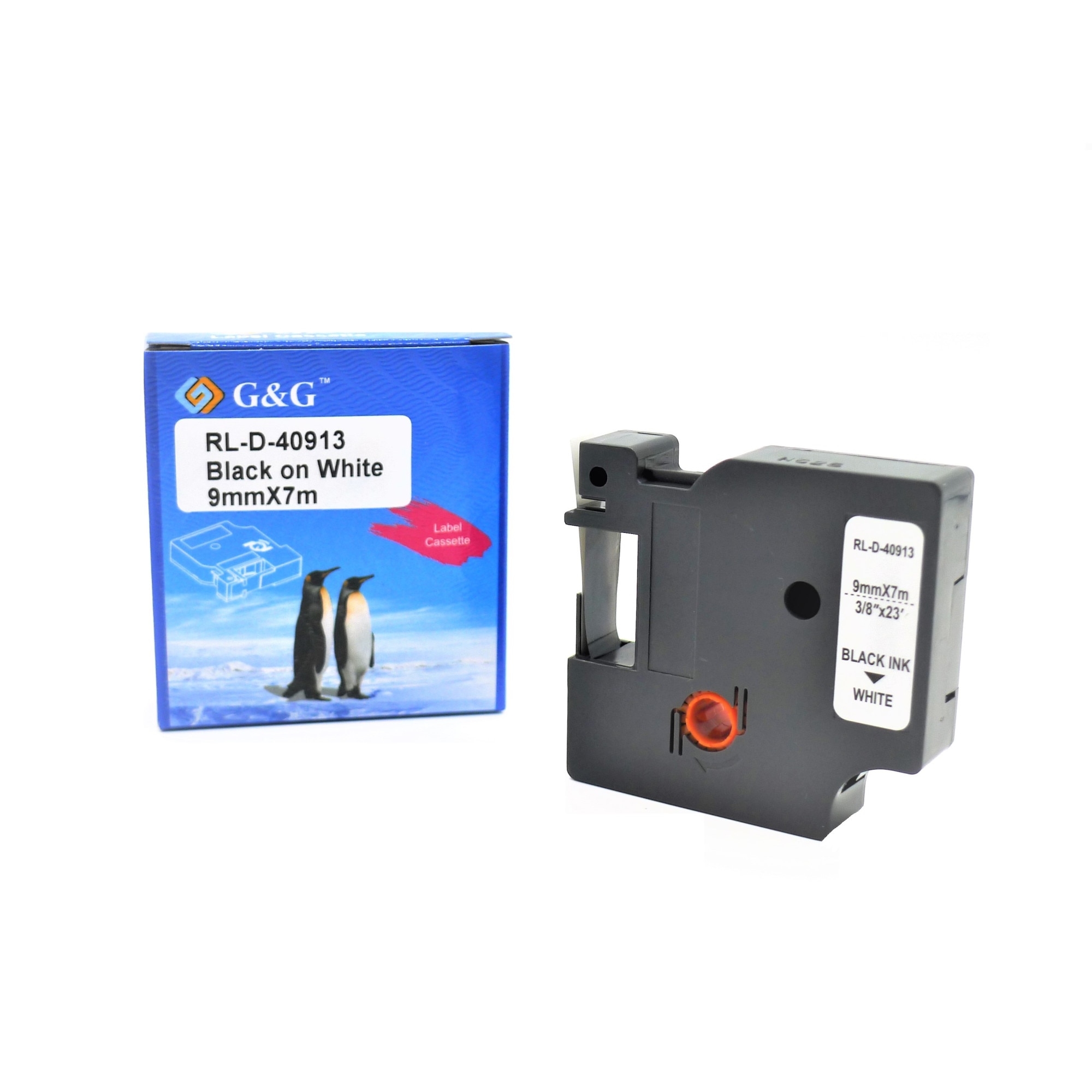 Banda Etichete G&G compatibil cu Dymo D1 DY40913 / S0720680 (LM 210D), 9mm x 7m, black on white