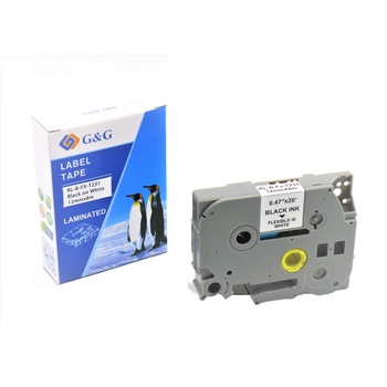 Banda Etichete G&G flexibila compatibil cu Brother TZE-FX231 (P-Touch E300VP), 12mm x 8m, black on white Banda Etichete G&G flexibila compatibil cu Brother TZE-FX231 (P-Touch E300VP), 12mm x 8m, black on white