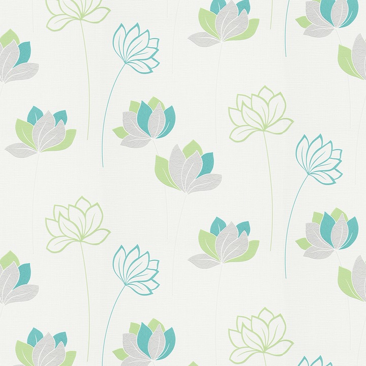 Tapet modern cu model floral Novara IV 10117-07 dimensiune 0.53cm x 10m alb cu verde