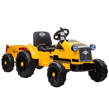Tractor electric Malipen cu telecomanda si remorca, galben Tractor electric Malipen cu telecomanda si remorca, galben