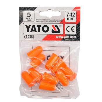 Set antifoane tip dop pentru urechi, Yato YT-7451, 5 perechi, 7-12mm Set antifoane tip dop pentru urechi, Yato YT-7451, 5 perechi, 7-12mm