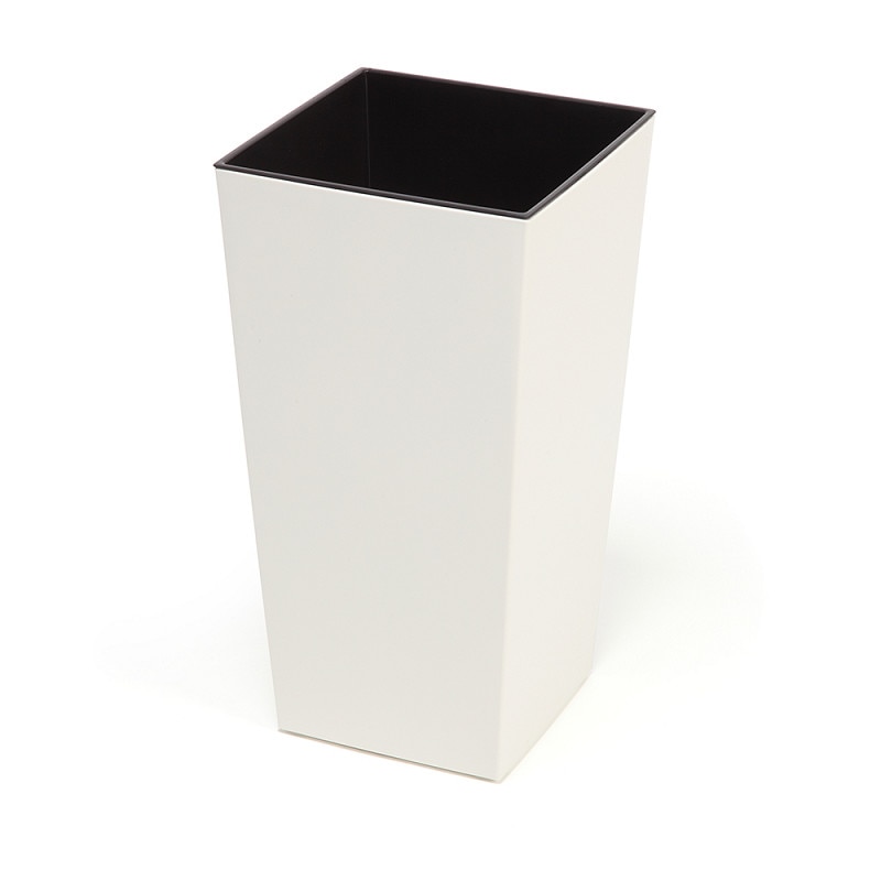 Ghiveci decorativ basic patrat inalt, 30x30x57cm, cu insert detasabil 15L, CREM glossy