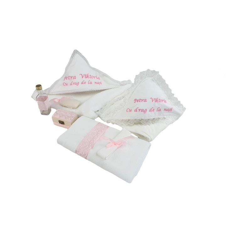 Trusou botez personalizat, sapte piese, roz