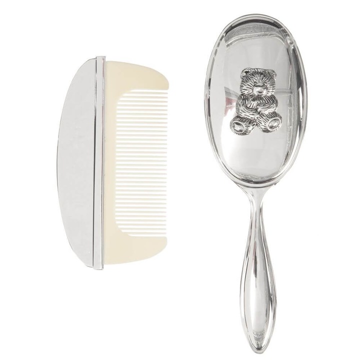 Комплект сребърна четка и гребен Juliana, Сребрист