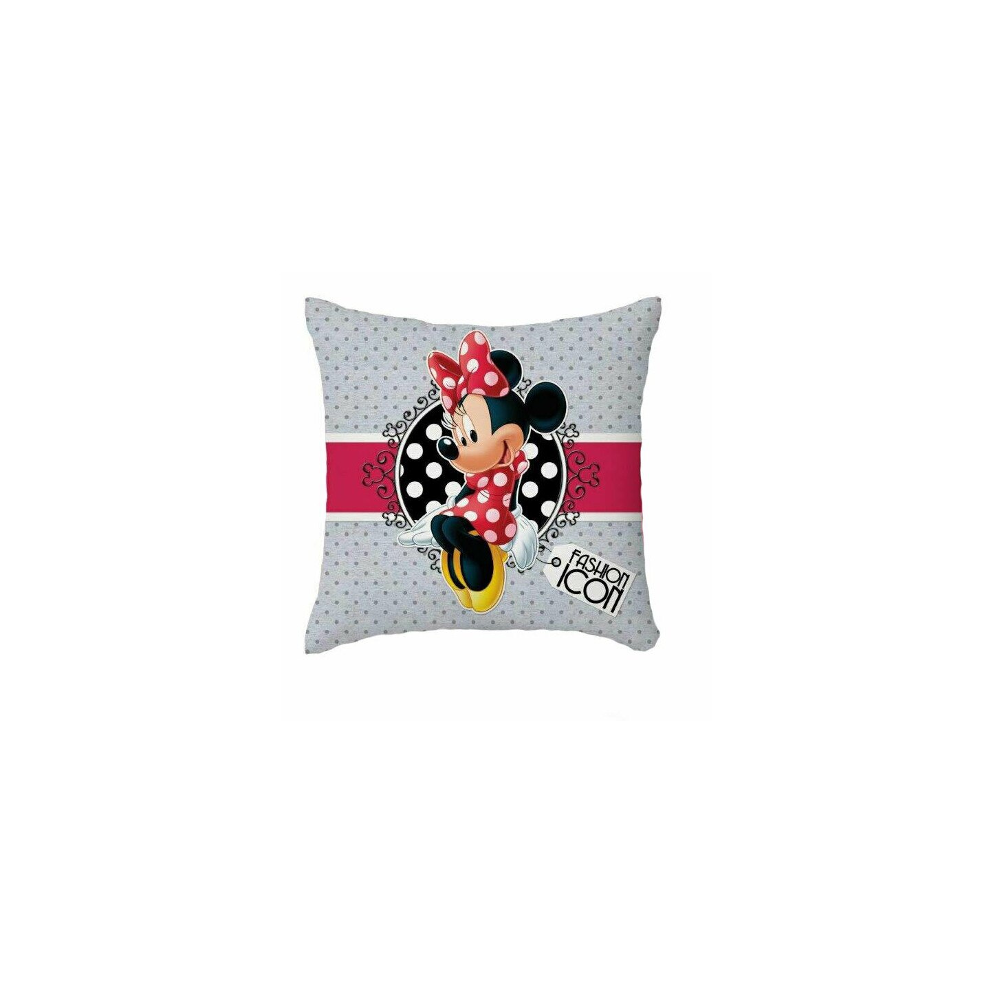 Fata perna, Minnie Mouse, gri cu bulinute gri, 40x40 cm