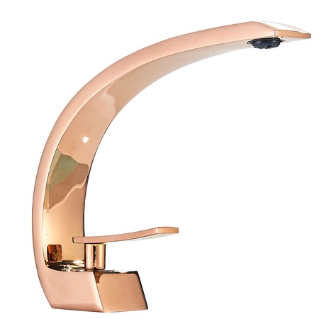 Baterie lavoar baie, bronz lucios, curbata in forma de C, pipa fixa cu monocomanda