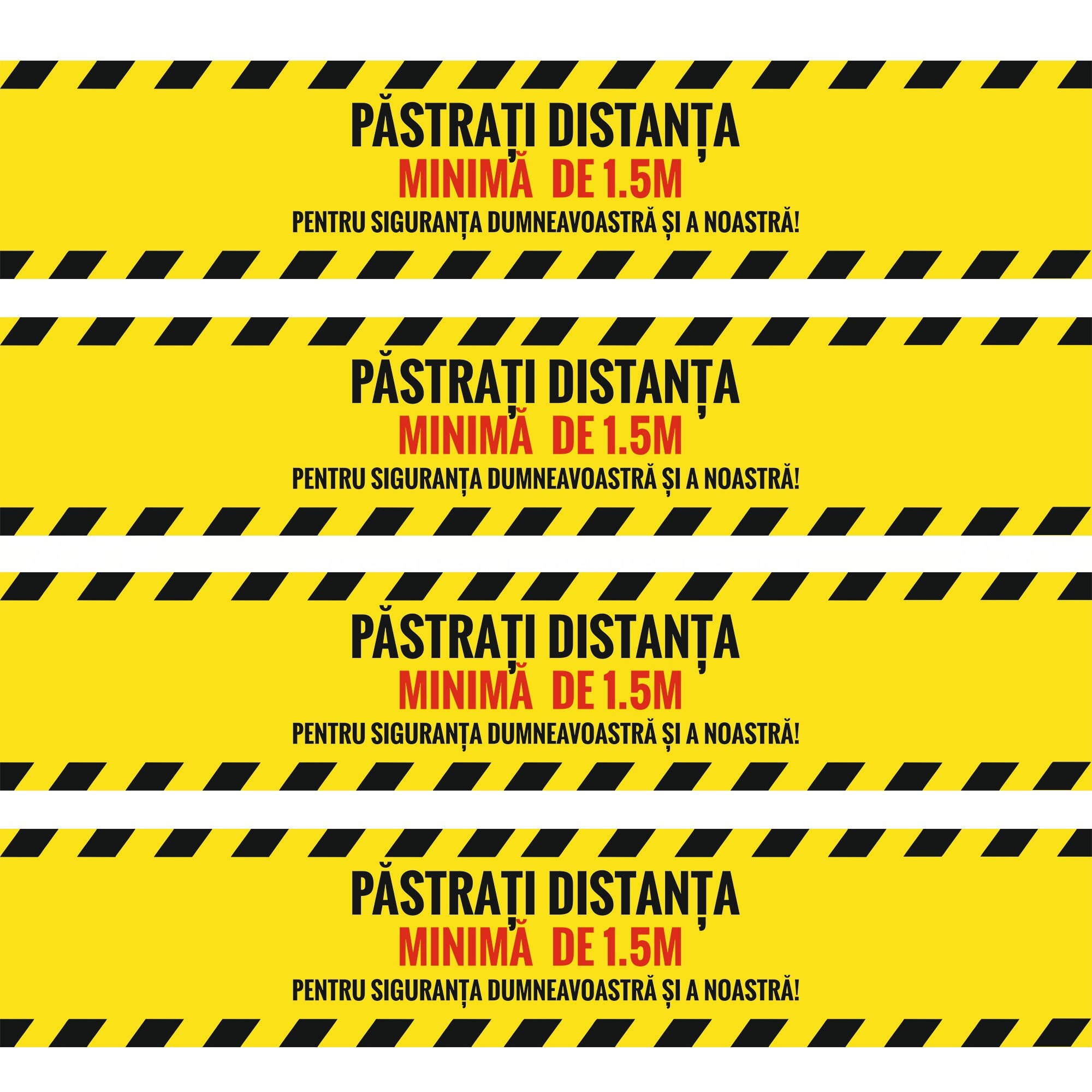 Set 4 stickere podea, Pastreaza distanta, 800x200 mm
