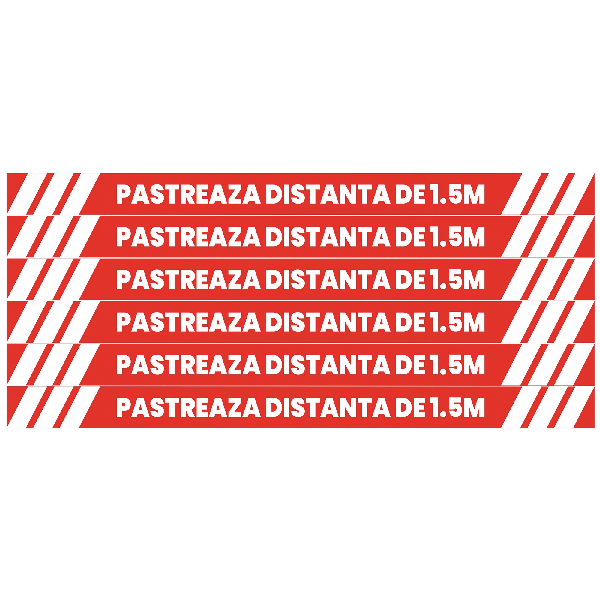 Set 6 stickere banda, Orafol, Rosu-Alb, Pastreaza distanta, 700x50 mm