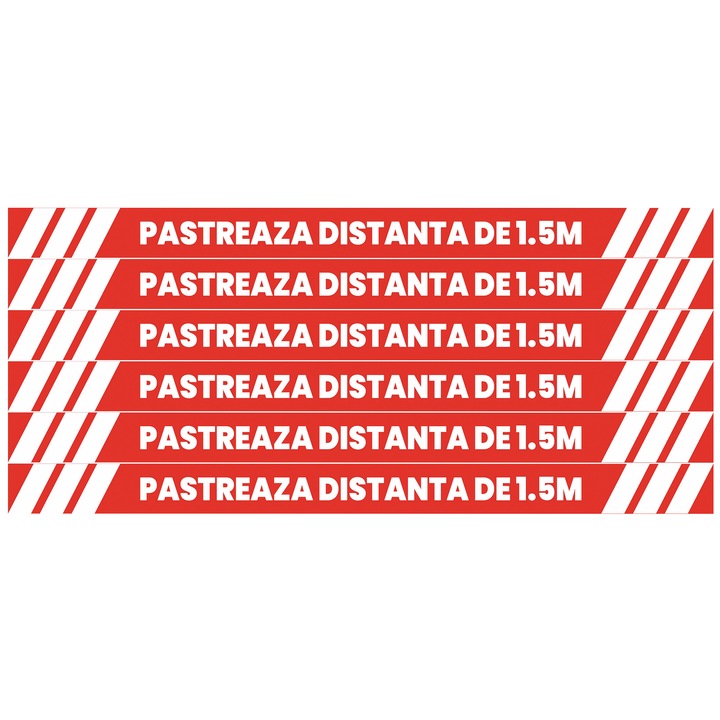 Set 6 stickere banda, Orafol, Rosu-Alb, Pastreaza distanta, 700x50 mm