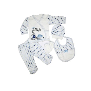 Set hainute 5 piese pentru bebe,0-3 luni,Albastru Set hainute 5 piese pentru bebe,0-3 luni,Albastru