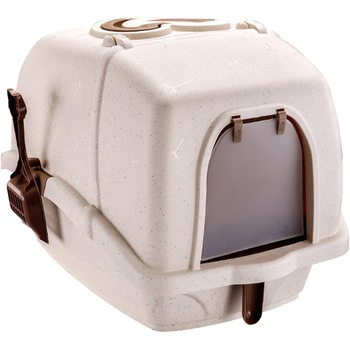 Litiera acoperita Mellow, cu lopatica accesoriu, 58x43x41.5 cm, Crem/Maro Litiera acoperita Mellow, cu lopatica accesoriu, 58x43x41.5 cm, Crem/Maro